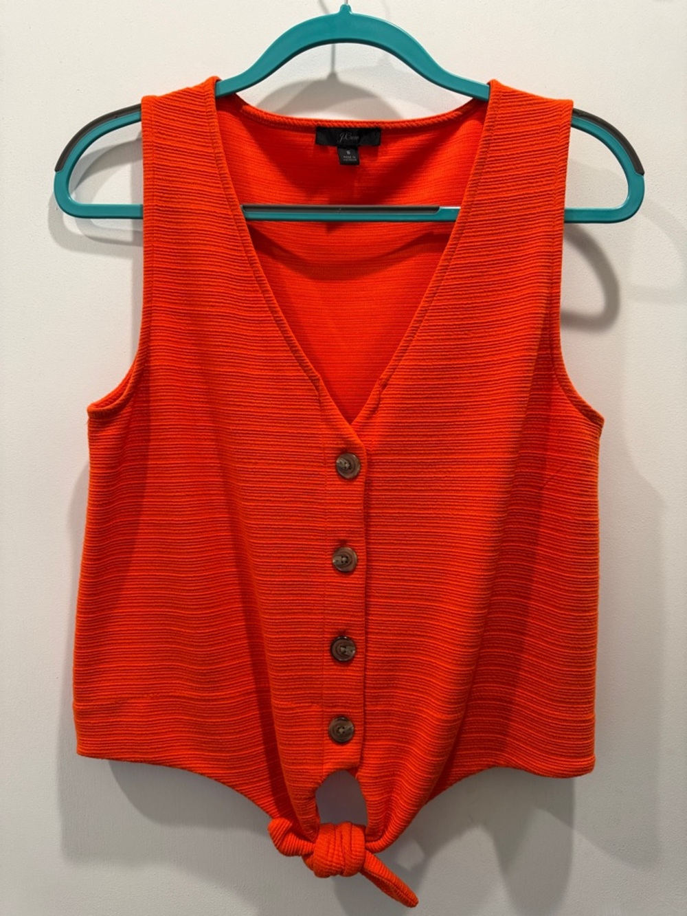 J. CrewBright Orange V-Neck Button Tank with Front Tie